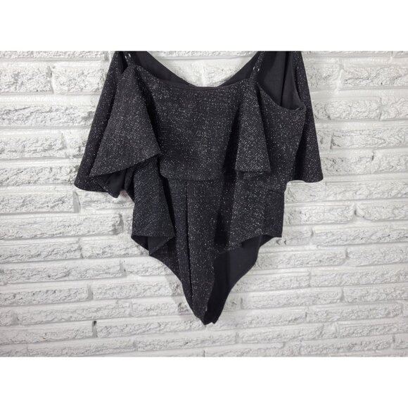 Forever 21 Women Bodysuit 3X Plus Knit Black Metallic Adjustable BLA11E - Picture 4 of 9